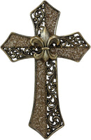 Ebros Southwest Fleur De Lis with Tuscan Scroll Art Wall Cross Plaque 14.25"H