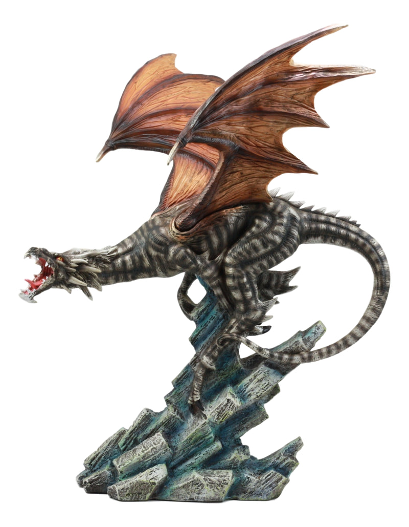 Ebros Large Flying Striped Dragon Over Frozen Rocks Statue Mythical Fantasy Figurine