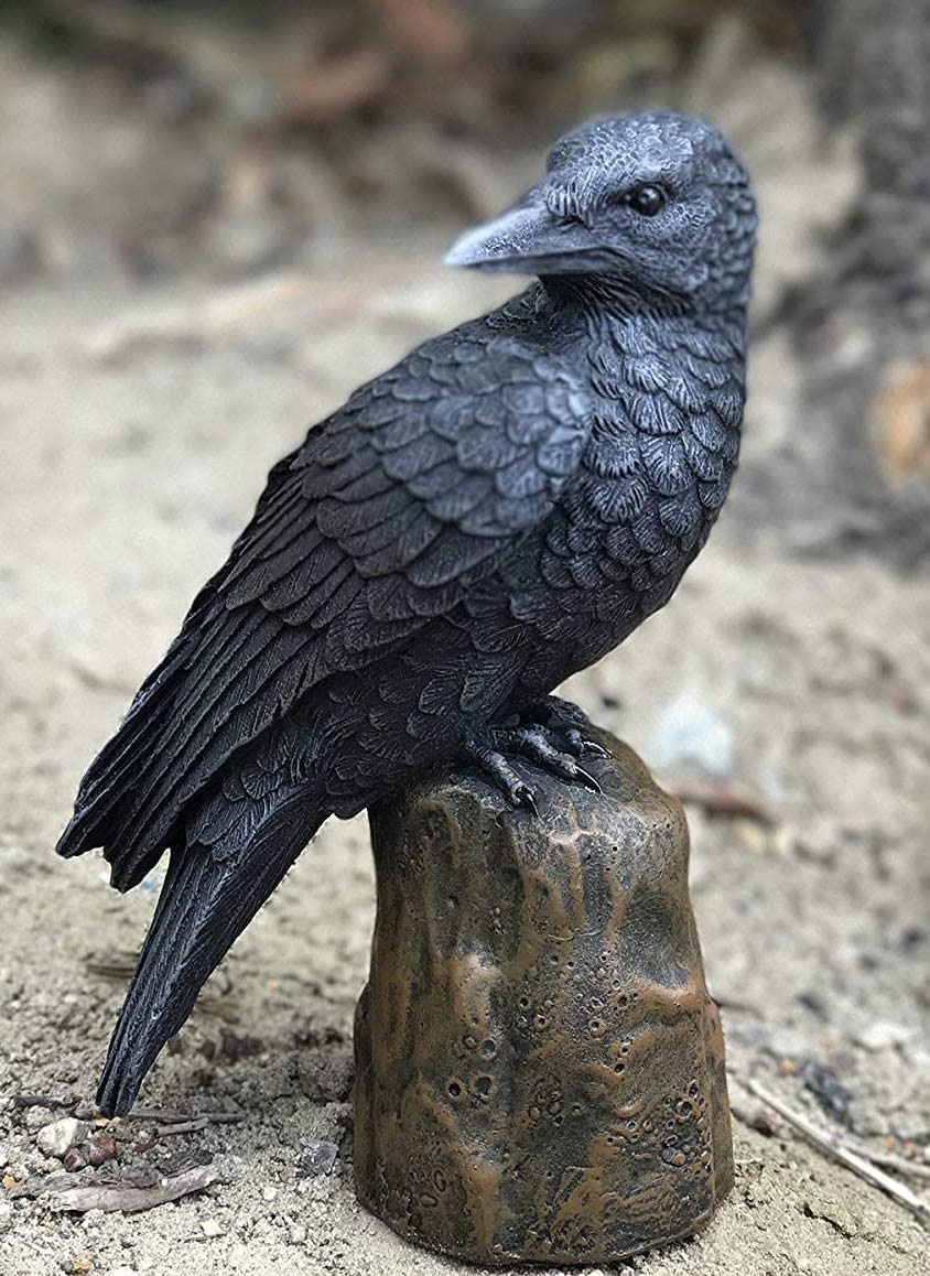 Ebros Dark Raven Crow Scavenger Bird Perching On Tree Stump Figurine 6"H - Ebros Gift