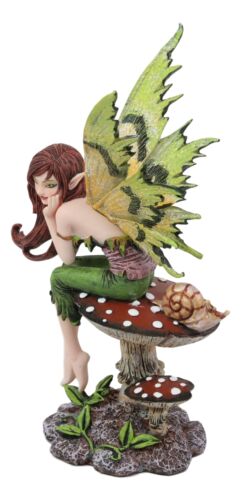 Ebros Amy Brown Thinking Of You Fairy Sitting On Wild Giant Mushroom Statue - Ebros Gift