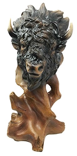 Ebros Gift Grassland Herd Grand American Bison Buffalo Bust Statue in Faux Wood Resin Finish Figurine Home Decor Sculpture As Cultural Heritage Indigenous Indian Themed Accent - Ebros Gift