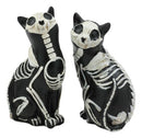 Day Of The Dead Skeleton Cat Statue Set Sugar Skull X-Ray Cats Halloween Figure