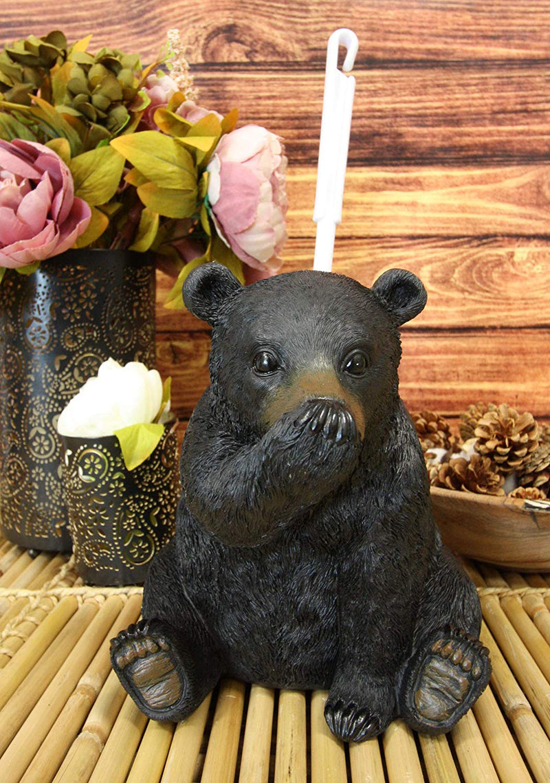 Ebros 14.5" Tall Whimsical Funny Forest Mountain Black Bear Covering Nose Toilet Brush Scrub and Base Holder Bathroom Gift 2 Piece Set Statue Rustic Cabin Lodge Bears Decor Accent Figurine - Ebros Gift