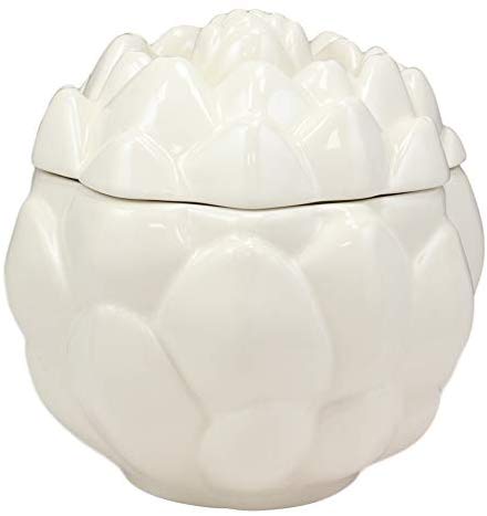 Ebros 6"D Ceramic White Artichoke Condiments Container With Lid Dipping Sauce