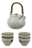 Ebros Japanese Sakura Pastel Blue Plum Cherry Blossom Porcelain Tea Pot And 4 Cups Set