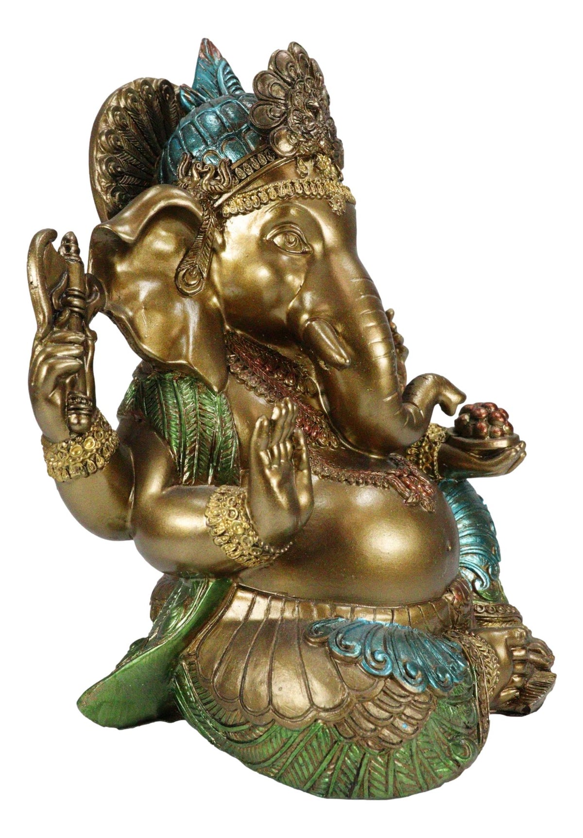 Seated Hindu God Ganesha Ganapati Holding Trident Axe and Modaka Bowl Figurine