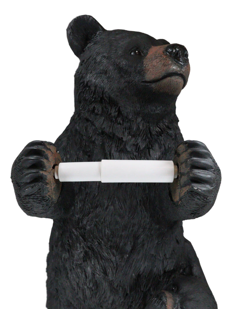 Western Black Mother Bear With Cub Toilet Paper Holder Floor Standing Figurine