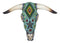 Rustic Southwest Steer Bison Cow Skull With Aztec Beaded Turquoise Wall Decor