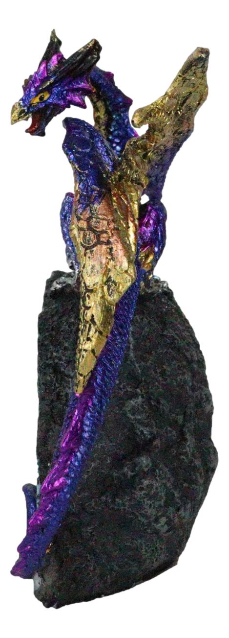 Azure Blue Iridescent Dragon On Faux Geode Rock Quartz Crystal Cove Figurine 5"H - Ebros Gift