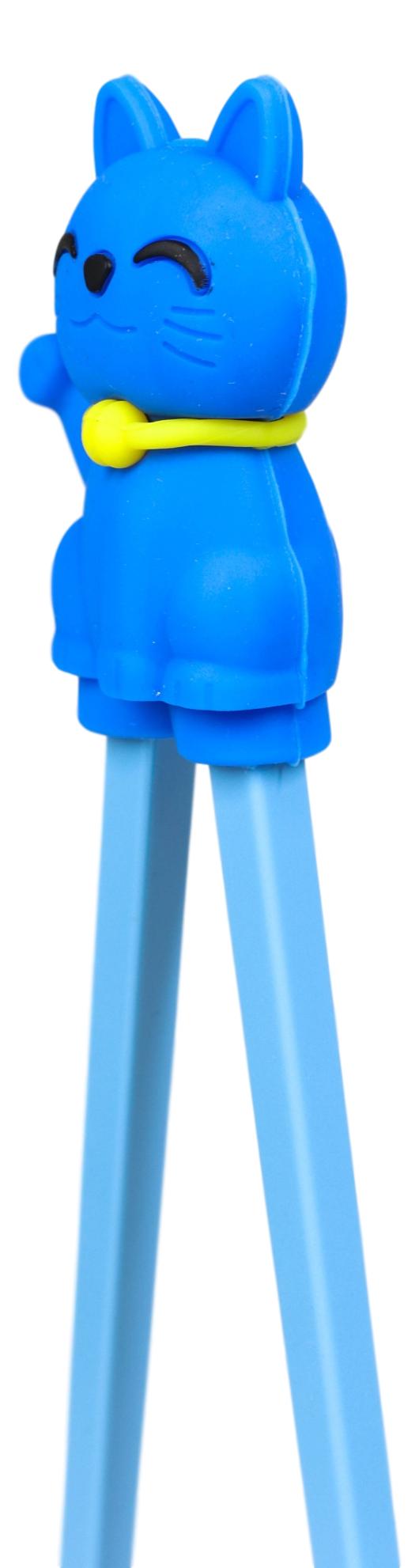 Ebros Blue Maneki Neko Cat Reusable Training Chopsticks Set With Silicone Helper - Ebros Gift