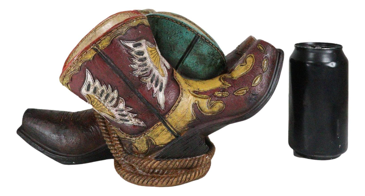 Western Patriotic American Flag Faux Tooled Leather Boots 3 Bottles Wine Holder
