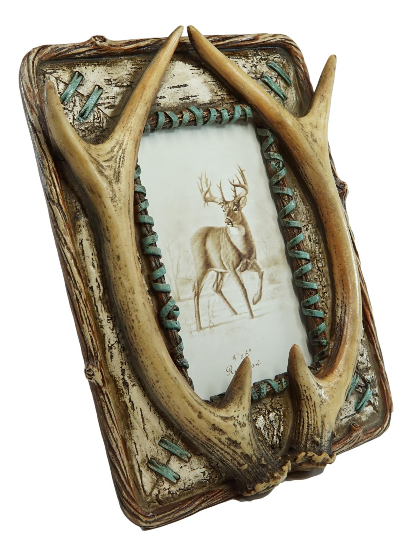 Rustic Western Buckhorn Stag Deer Antlers Easel Back 4X6 Picture Frame ...
