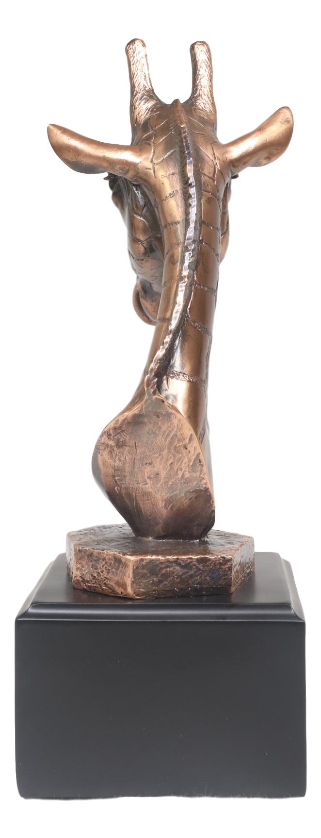 Wild Safari Giraffe Head Bust Electroplated Bronze Finish Statue With Base