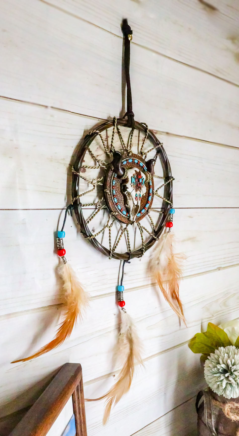 Ebros Native American Animal Spirit Buffalo Skull Dreamcatcher Wall Decor 6.5"Di