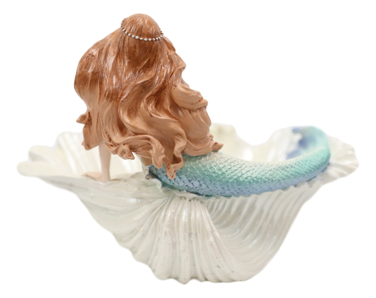 Nautical Mermaid With Sea Oyster Shell Decorative Jewelry Potpourri Bowl Statue - Ebros Gift