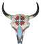 10.5"W Turquoise And Red Gems Mosaic Southwest Steer Cow Skull Wall Decor