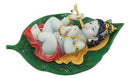 Hindu God Baby Krishna Vishnu Sucking His Right Toe On Peepal Leaf Statue 4"W