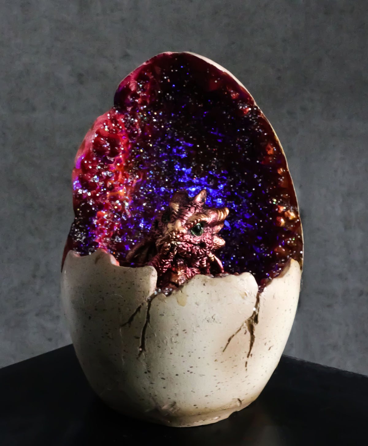 Ebros 5" Tall Red Hatchling Wyrmling Dragon in Crystal Quartz Geode Egg Figurine with Colorful LED Night Light - Ebros Gift