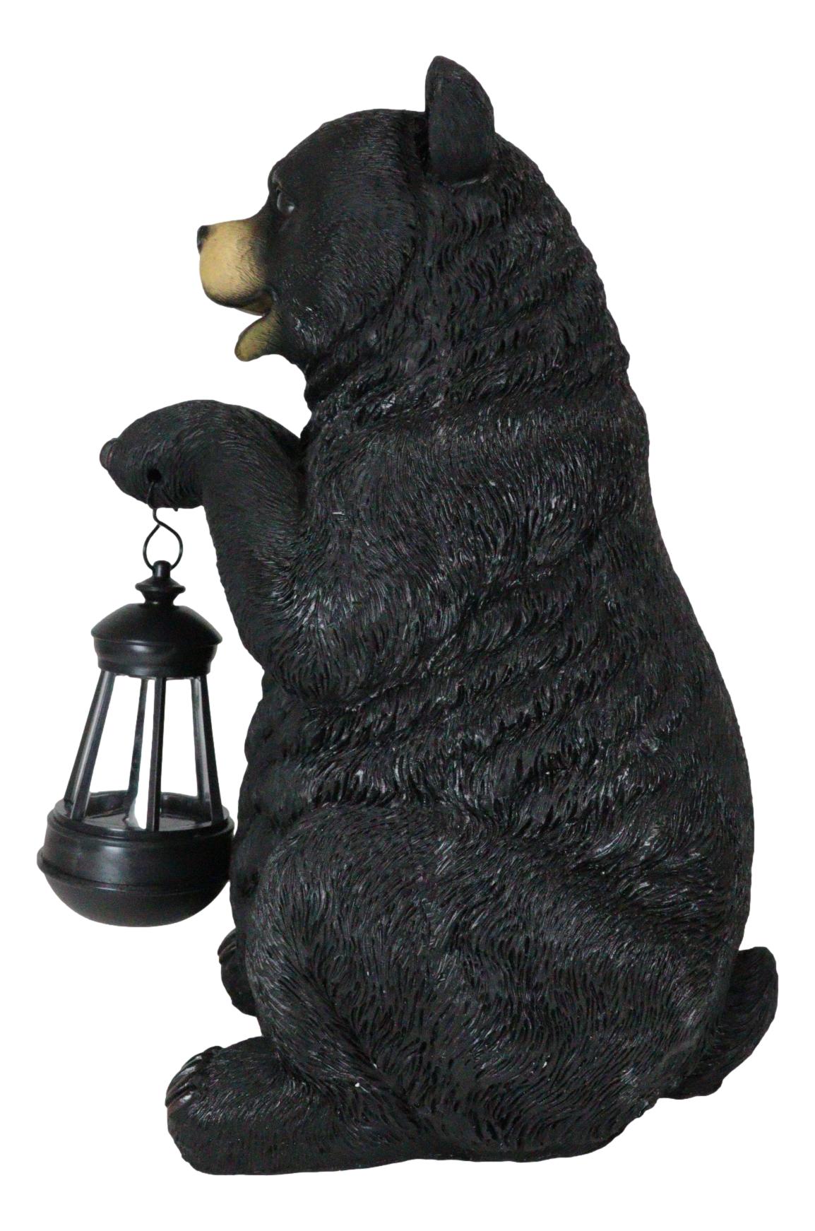 Rustic Garden Cute Black Bear Holding Solar Lantern Path Light Greeter Statue - Ebros Gift