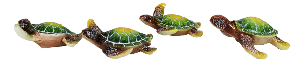Green Coastal Ocean Marine Giant Sea Turtle Miniature Figurines Pack Of 4