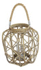 15"H Rustic Farmhouse Brown Woven Rattan Candle Lantern with Jute Rope Handle