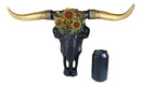 21"L Western Southwest Bison Bull Cow Skull With Sunflowers Wall Decor Plaque