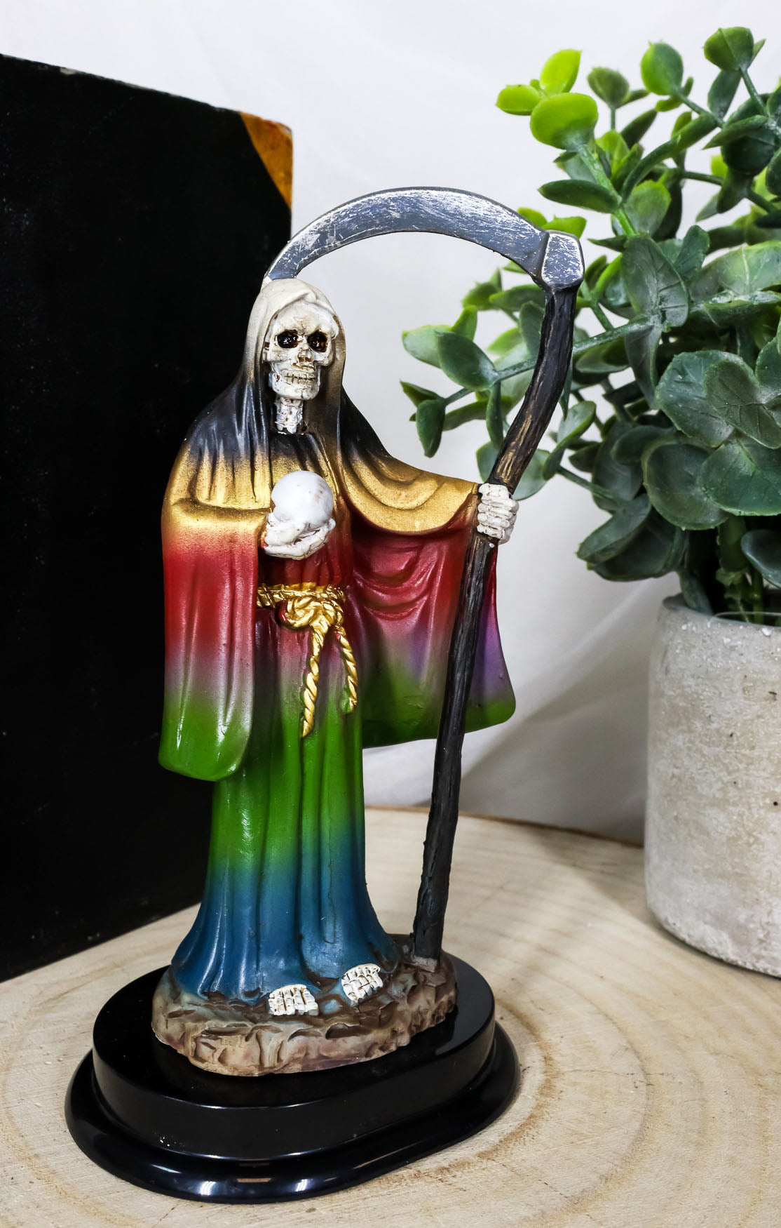 Ebros Gift 5.5"H Rainbow Santa Muerte With Scythe Protection Decorative Figurine - Ebros Gift