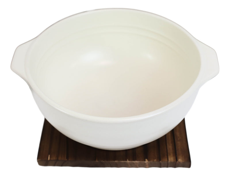 Japanese White Donabe Ceramic Hot Clay Pot Bowl Casserole 32oz With Wooden Base