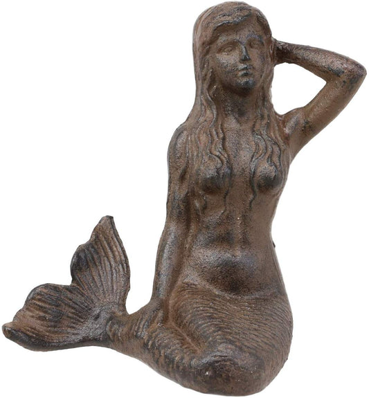 7.25"L Nautical Siren Expecting Mermaid Cast Iron Rustic Vintage Finish Statue - Ebros Gift