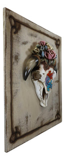 Rustic Western Lizard Gecko Cow Skull With Colorful Roses Wall Decor Plaque