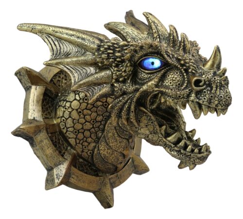Ebros Castle Dungeon Chained Golden Dragon Wall Plaque Decor Color Changing LED Eyes