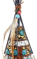 Southwestern Indian Teepee Hut Dreamcatcher Feathers Turquoise Rocks Table Lamp