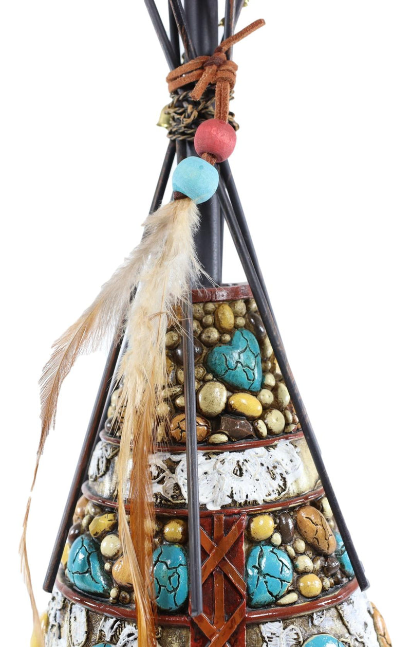 Southwestern Indian Teepee Hut Dreamcatcher Feathers Turquoise Rocks Table Lamp