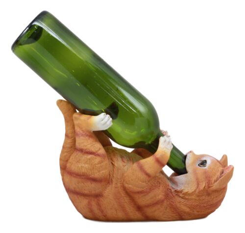 Ebros Feline Tabby Kitty Cat Wine Bottle Holder Caddy Figurine for Whimsical Tabletop Wine Racks or Animal Statues & Kitten Figurines As Birthday Gifts Crazy for Cat Lovers (Orange Tabby) - Ebros Gift