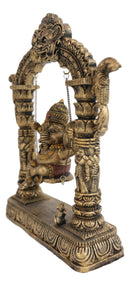 Hindu Supreme God Baby Ganesha Divine Child On Swing With Mooshika Mouse Statue