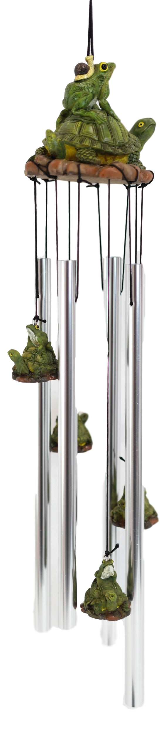 Ebros Tortoise Piggybacking Green Frog With Snail Garden Patio Wind Chime Decor