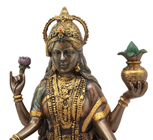 Ebros Hindu Goddess Lakshmi Meditating On Lotus Throne Statue 6.5"Tall Figurine