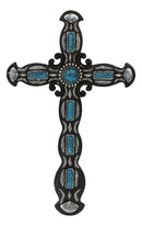 Rustic Western Scroll Art Turquoise Gem Rocks With Silver Clam Shells Wall Cross