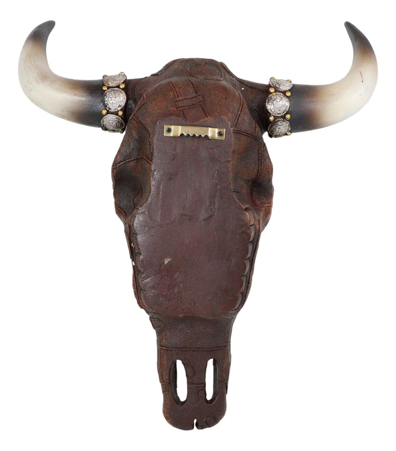 Western Faux Patched Denim Steer Cow Skull With Star And Conchos Wall Decor