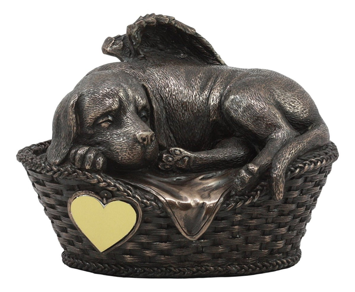Angel Labrador Dog Sleeping In Wicker Basket Cremation Urn Pet Memorial Statue - Ebros Gift