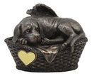 Angel Labrador Dog Sleeping In Wicker Basket Cremation Urn Pet Memorial Statue