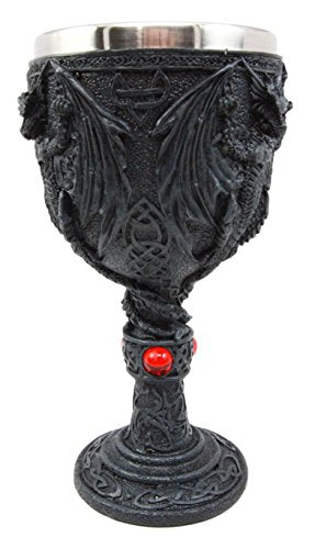 Ebros Gift Large Night Terror Winged Demonic Dragon Wine Drink Goblet Cup Chalice Figurine 8oz