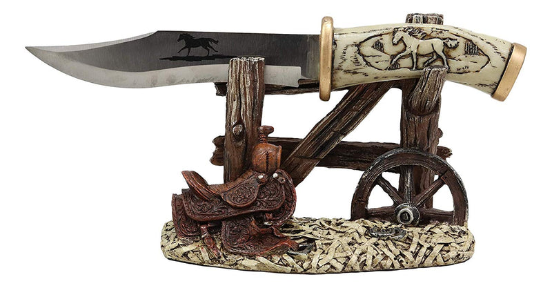 Ebros 10 1/2" Decorative Horse Handle / Blade Knife with Western Display Stand - Ebros Gift