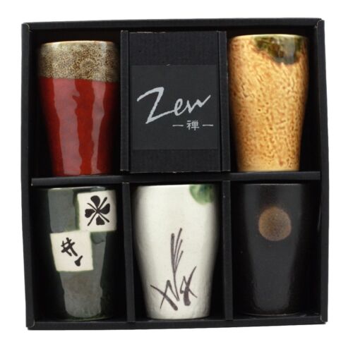 Ebros Abstract Art Glazed Ceramic 8oz Coffee Tea Cup Set of 5 Made In Japan