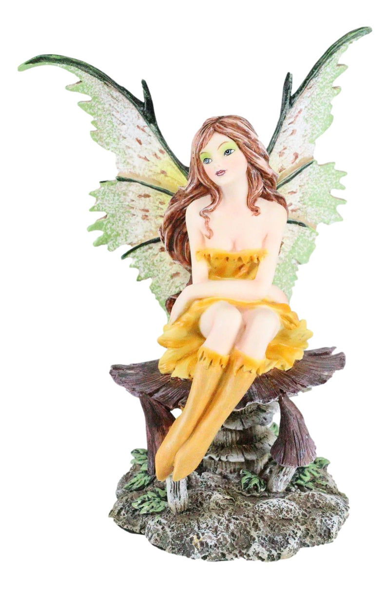 Amy Brown Summer Sunflower Fairy Sitting On Giant Toadstool Mushroom Figurine