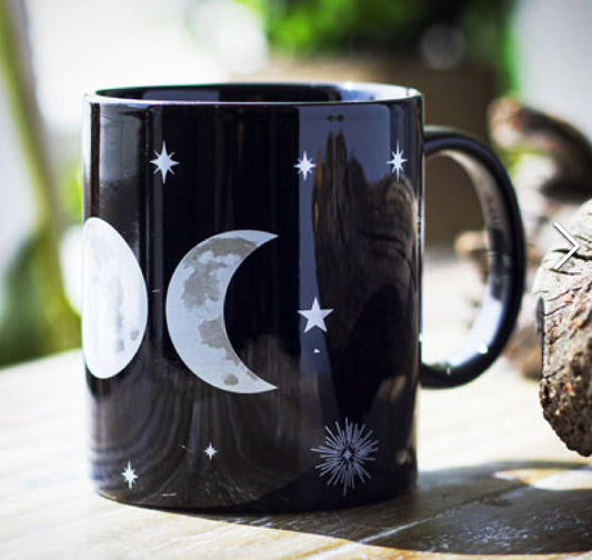 Black Wicca Alchemy Sacred Triple Moon Goddess Magic Porcelain Coffee Mug 11Oz