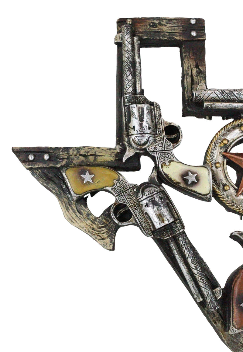 Rustic Western Lone Star Texas State Map Triple Cowboy Revolver Guns Wall Decor