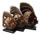 Balinese Wood Handicrafts Tribal Patterned Angel Fish Family Set of 3 Figurines