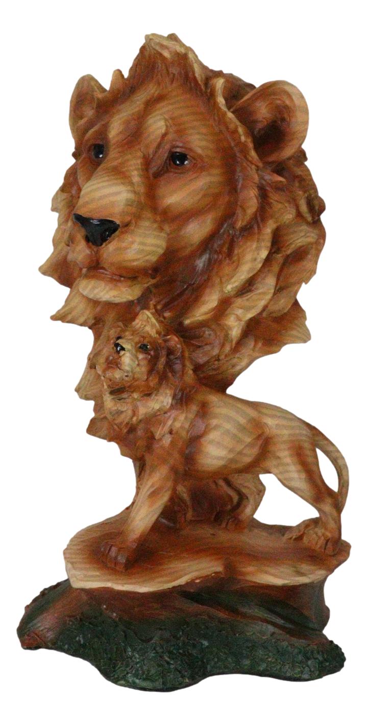Ebros African Safari Lion Bust Statue 9"H Lion King Pride Rock Faux Wood Resin