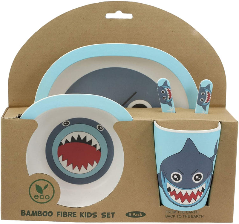 Ebros Gray Wolf 5 Piece Organic Bamboo Dinnerware Set For Kids Children Toddler